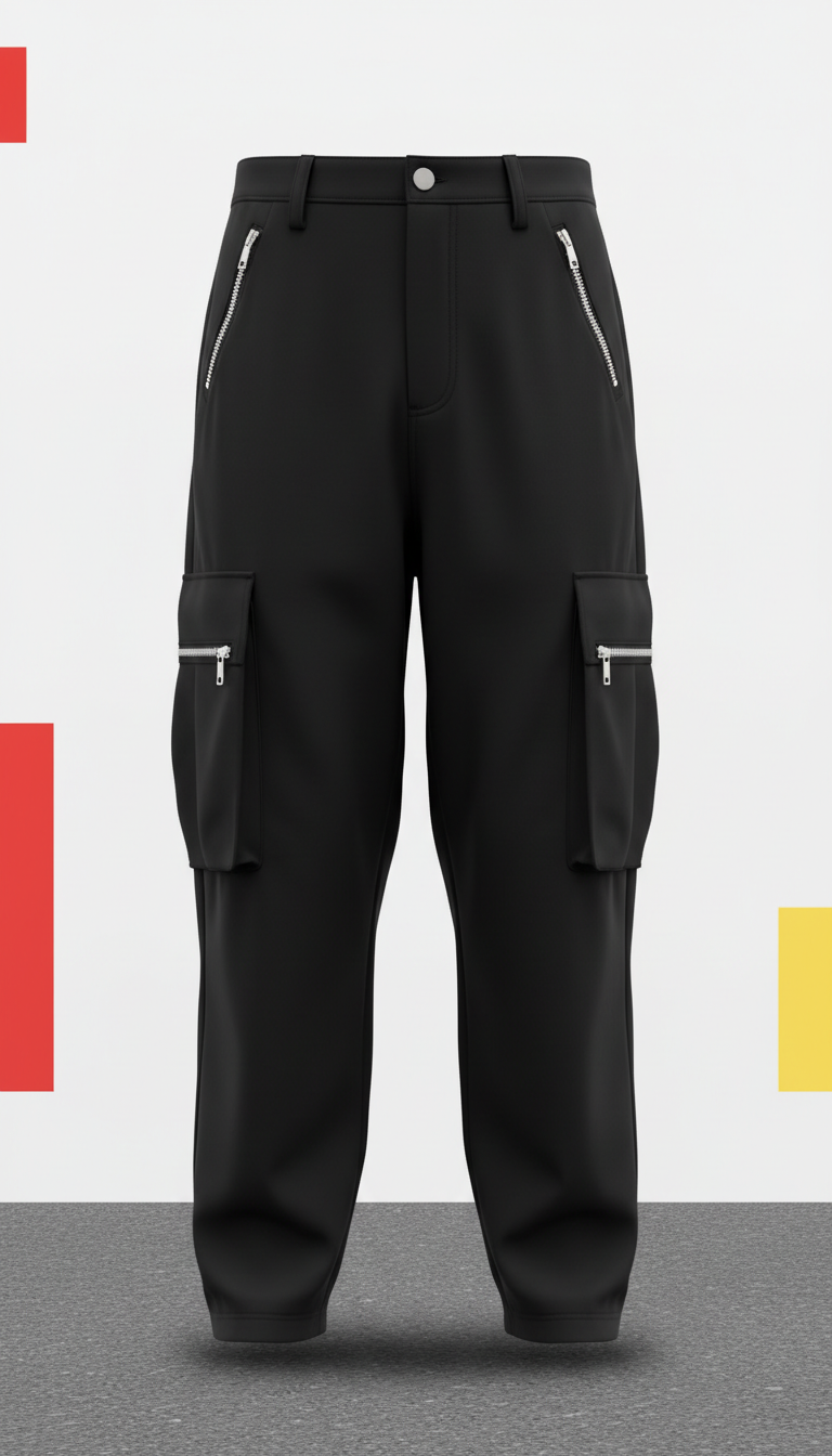 Asphalt Black Cargo Pants with Branded Zippers